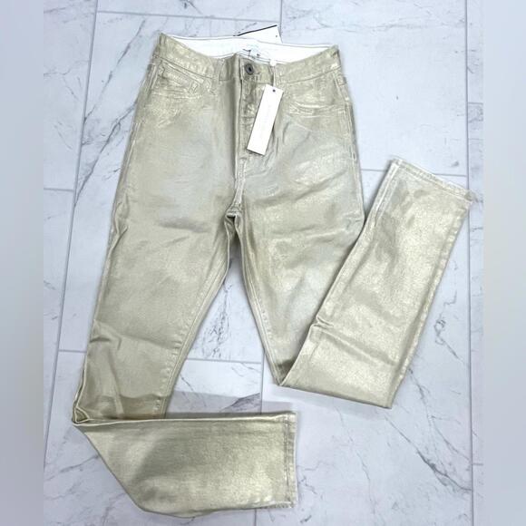 (JS-16) Jonathan Simkhai Rae high Rise Denim In Gold Foil - Picture 2 of 9